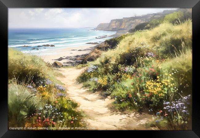 Beach path and wildflowers Framed Print by Robert Deering