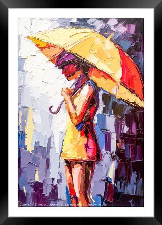young woman with umbrella Framed Mounted Print by Robert Deering
