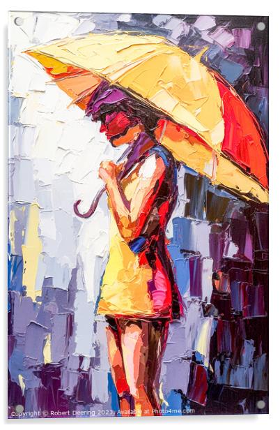 young woman with umbrella Acrylic by Robert Deering