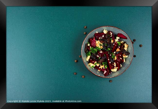 Beetroot salad with wallnuts and cheese,space for text. Framed Print by Mykola Lunov Mykola