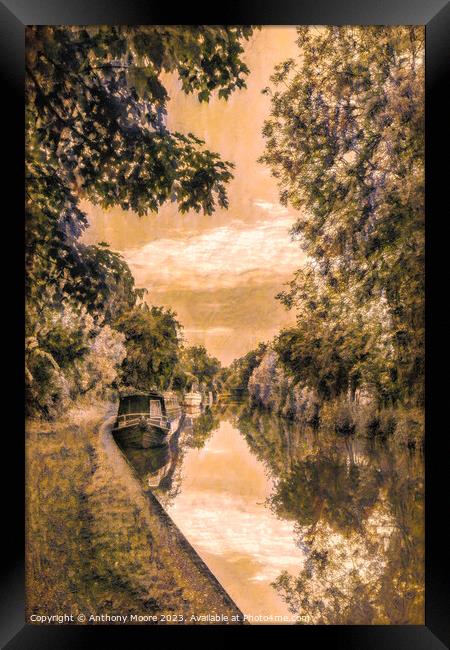 Peaceful Evening On The Canal. Framed Print by Anthony Moore