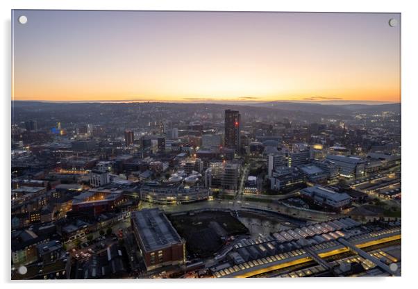 Sheffield City Twilight Acrylic by Apollo Aerial Photography