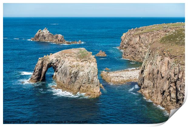Enys Dodnan Arch, Lands End, Cornwall Print by Keith Douglas