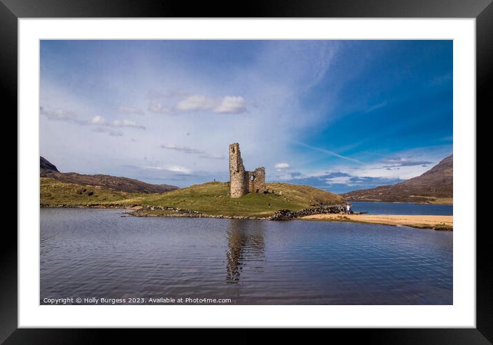 Ardvreck Castle in Scotland a ruin on the Loch Assynt, now a ruin and tourist attraction  Framed Mounted Print by Holly Burgess