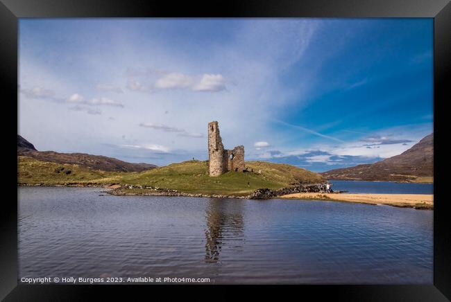 Ardvreck Castle in Scotland a ruin on the Loch Assynt, now a ruin and tourist attraction  Framed Print by Holly Burgess