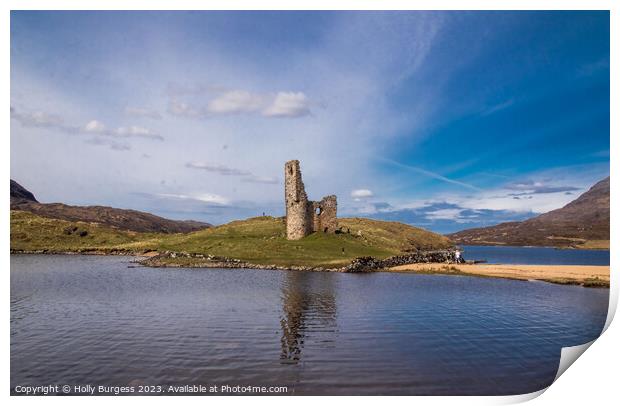 Ardvreck Castle in Scotland a ruin on the Loch Assynt, now a ruin and tourist attraction  Print by Holly Burgess