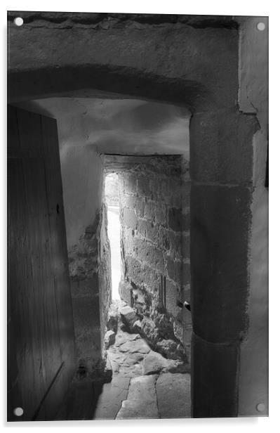 Skipton Castle - Medieval Passageway Mono Acrylic by Glen Allen