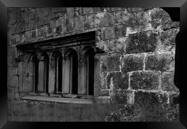 Skpton Castle - Medieval Windows - Mono Framed Print by Glen Allen