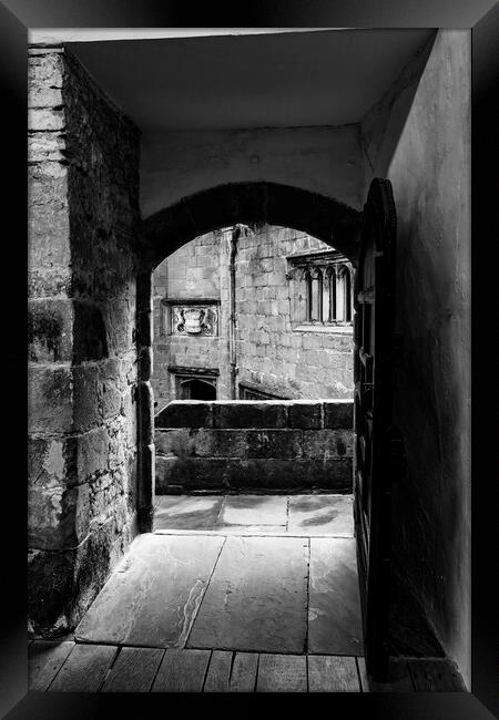 Skipton Castle Courtyard from Banqueting Hall - Mono Framed Print by Glen Allen