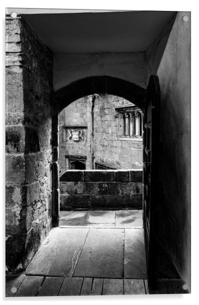 Skipton Castle Courtyard from Banqueting Hall - Mono Acrylic by Glen Allen