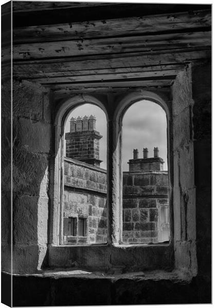 Skipton Castle - View Through Medieval Windows 05 - Mono Canvas Print by Glen Allen