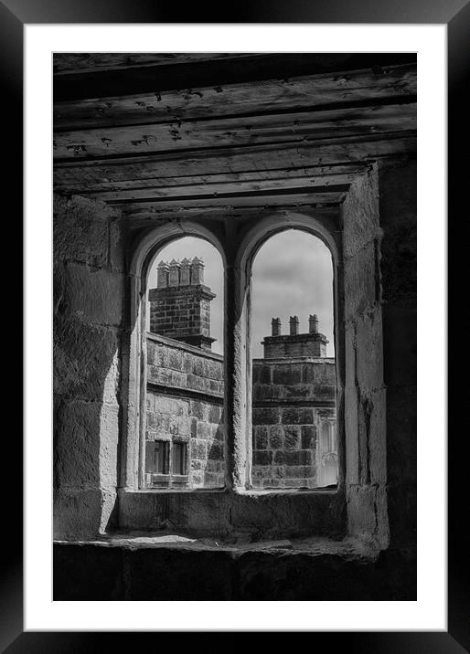 Skipton Castle - View Through Medieval Windows 05 - Mono Framed Mounted Print by Glen Allen