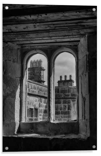 Skipton Castle - View Through Medieval Windows 05 - Mono Acrylic by Glen Allen