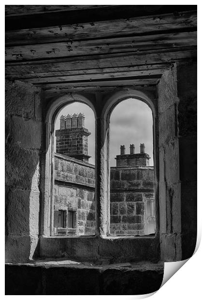 Skipton Castle - View Through Medieval Windows 05 - Mono Print by Glen Allen