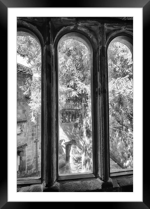 Skipton Castle - Views through Medieval Windows 06 - Mono Framed Mounted Print by Glen Allen