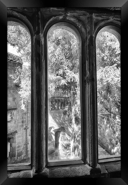 Skipton Castle - Views through Medieval Windows 06 - Mono Framed Print by Glen Allen