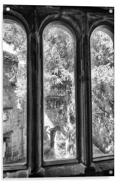 Skipton Castle - Views through Medieval Windows 06 - Mono Acrylic by Glen Allen