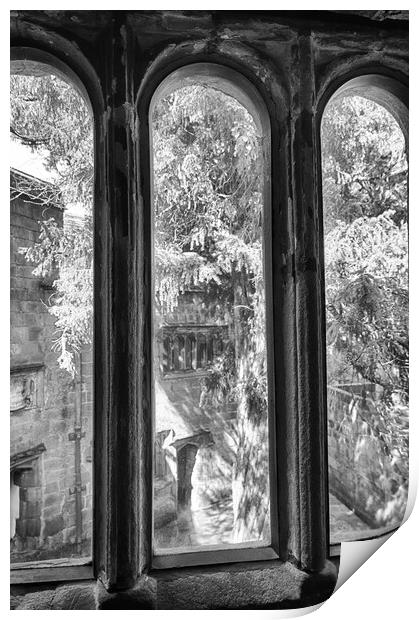 Skipton Castle - Views through Medieval Windows 06 - Mono Print by Glen Allen