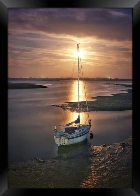 Moon down over Brightlingsea Harbour  Framed Print by Tony lopez