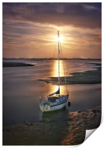 Moon down over Brightlingsea Harbour  Print by Tony lopez