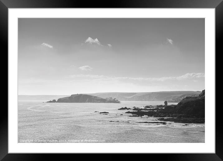 Burgh Island in black and white Framed Mounted Print by Justin Foulkes