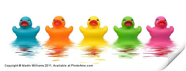 Five Rubber Ducks Print by Martin Williams