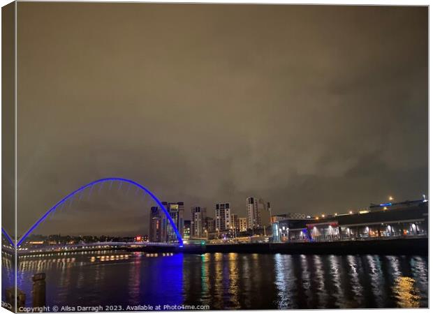 Blue light Millenium Bridge at night, Gateshead  Canvas Print by Ailsa Darragh
