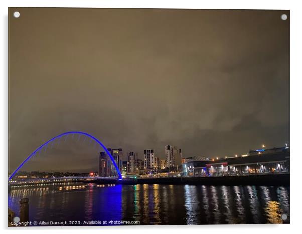 Blue light Millenium Bridge at night, Gateshead  Acrylic by Ailsa Darragh