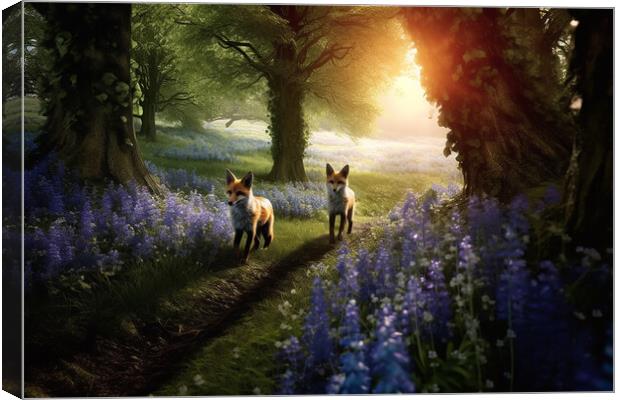 Foxes in the Bluebell Woods Canvas Print by Picture Wizard