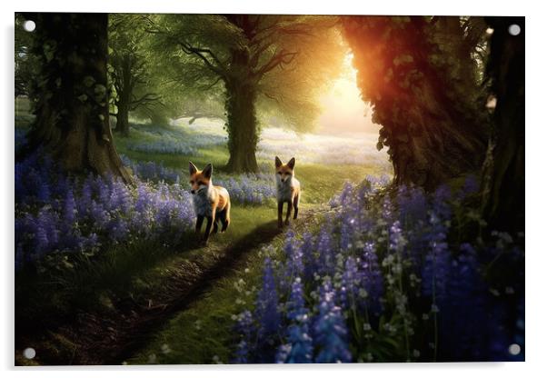 Foxes in the Bluebell Woods Acrylic by Picture Wizard
