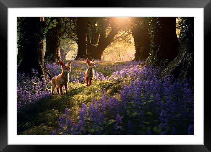 Bluebell Wood Fox Cubs Framed Mounted Print by Picture Wizard