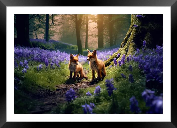 Foxes in the Bluebells Framed Mounted Print by Picture Wizard