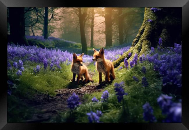 Foxes in the Bluebells Framed Print by Picture Wizard