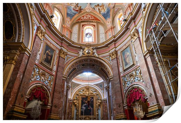Carmelite Church Interior in Mdina, Malta Print by Artur Bogacki