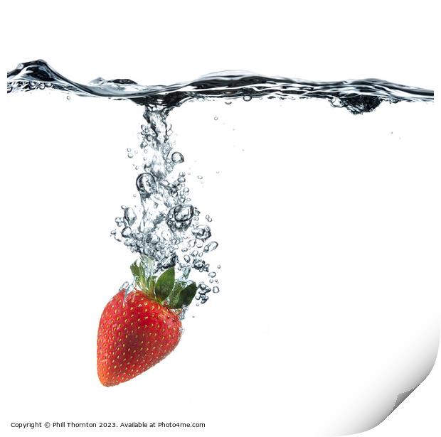 Vibrant Red Strawberry Dropped in Clear Water Print by Phill Thornton