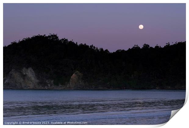 Moonrise over Matapouri Bay Print by Errol D'Souza