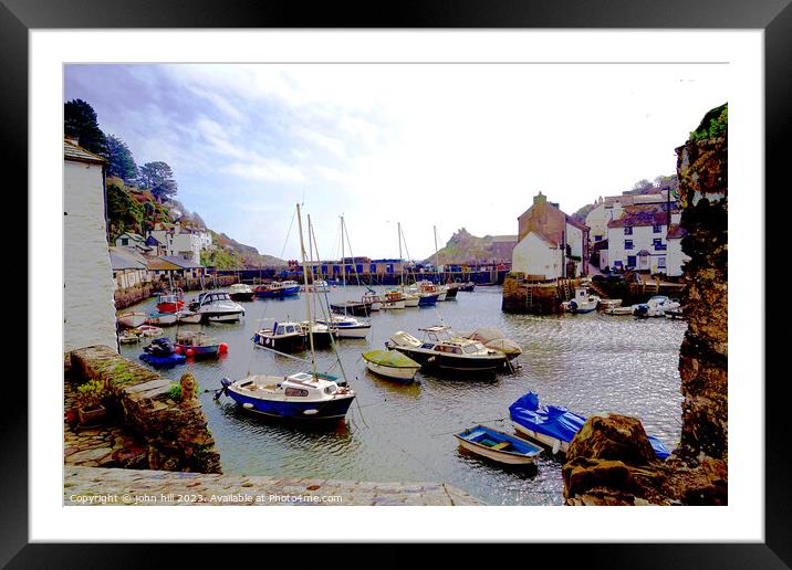 Tranquil Polperro Harbour in March Framed Mounted Print by john hill