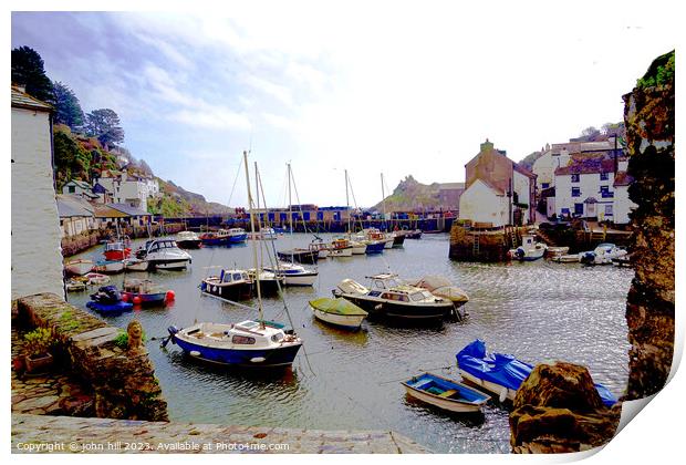 Tranquil Polperro Harbour in March Print by john hill