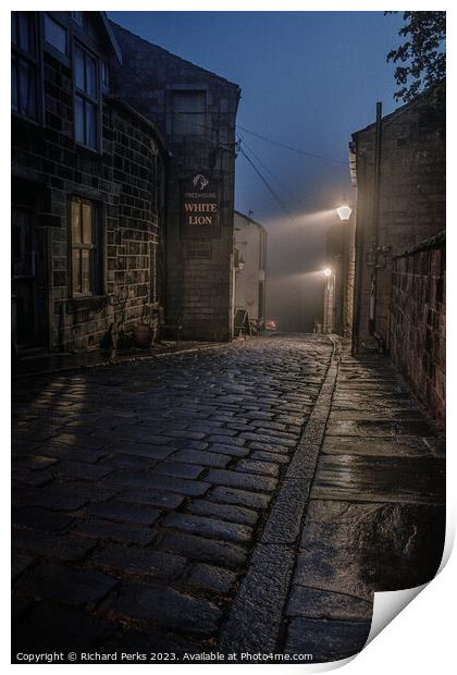 Foggy evening in Heptonstall Print by Richard Perks