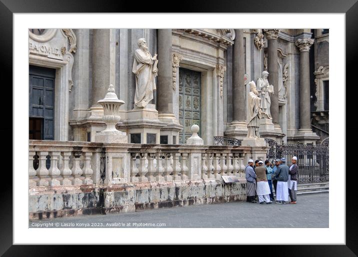 Gathering in front of the Cathedral - Catania Framed Mounted Print by Laszlo Konya