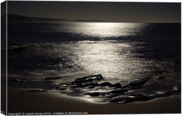 Lorne beach lit by the Moon - Lorne Canvas Print by Laszlo Konya