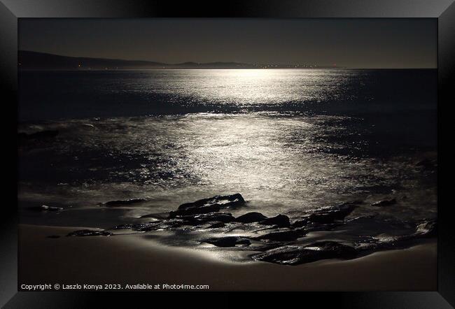 Lorne beach lit by the Moon - Lorne Framed Print by Laszlo Konya