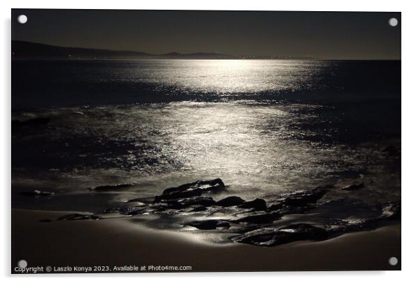 Lorne beach lit by the Moon - Lorne Acrylic by Laszlo Konya