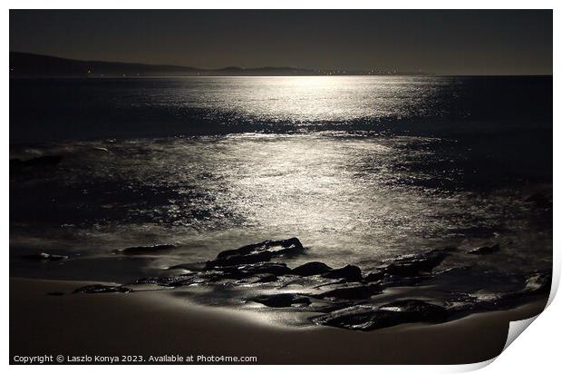 Lorne beach lit by the Moon - Lorne Print by Laszlo Konya