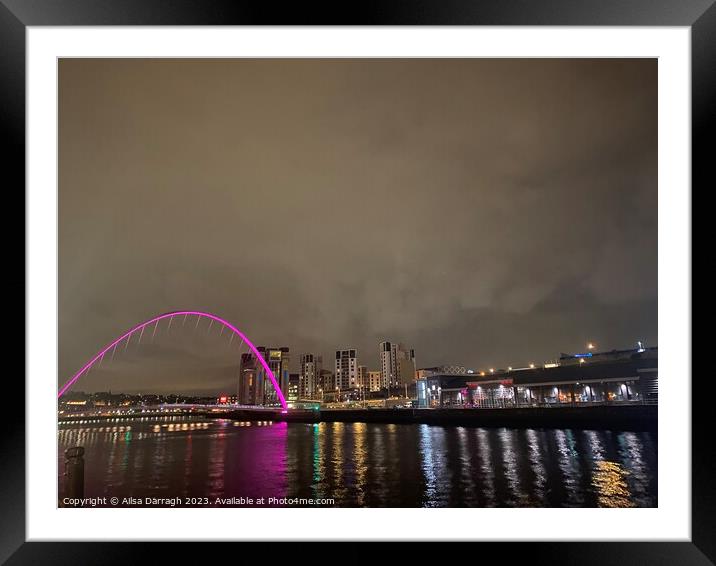 Pink Lit Millenium Bridge Gateshead Framed Mounted Print by Ailsa Darragh