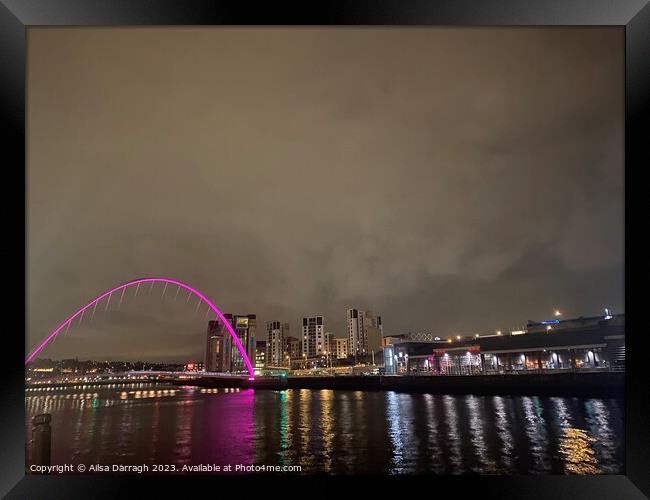 Pink Lit Millenium Bridge Gateshead Framed Print by Ailsa Darragh