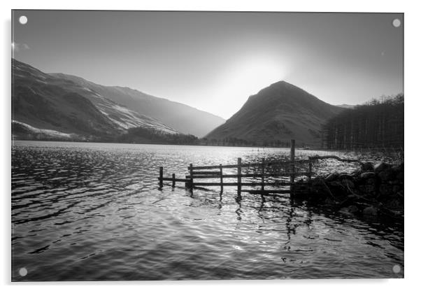 Buttermere Sunrise Black and White  Acrylic by Tim Hill