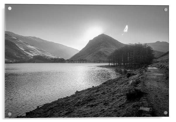 Fleetwith Pike Sunrise Black and White Acrylic by Tim Hill