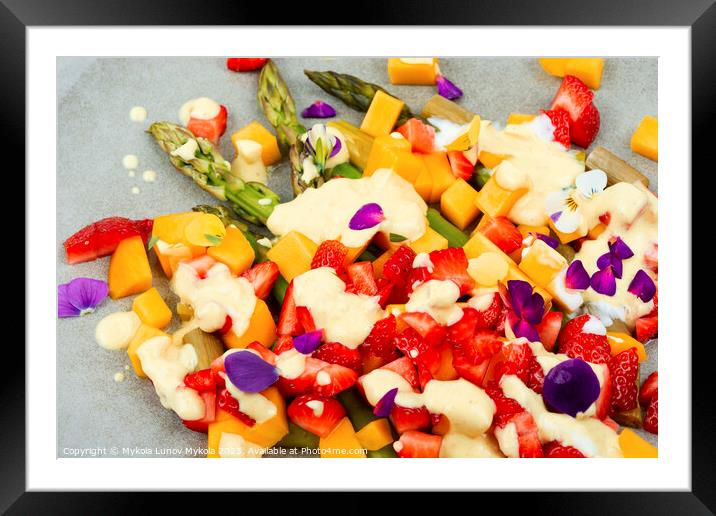 Fruit salad with asparagus, healthy meal. Framed Mounted Print by Mykola Lunov Mykola