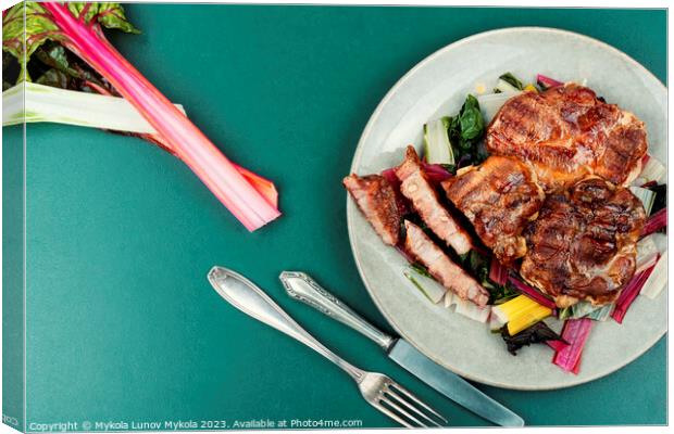 Meat steak with green salad. Canvas Print by Mykola Lunov Mykola